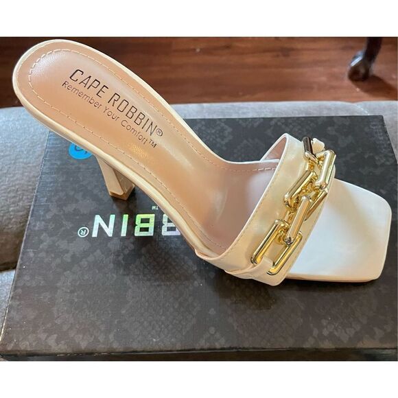 Sandals Mules High Heel Ladies Womens Shoes Party Chain Summer Slip On Size 6 - Picture 1 of 4